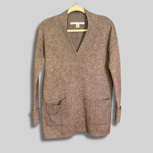 Max Studio Sweater V Neck Patch Pockets Wool Yak Hair Blend Gray Women's Small